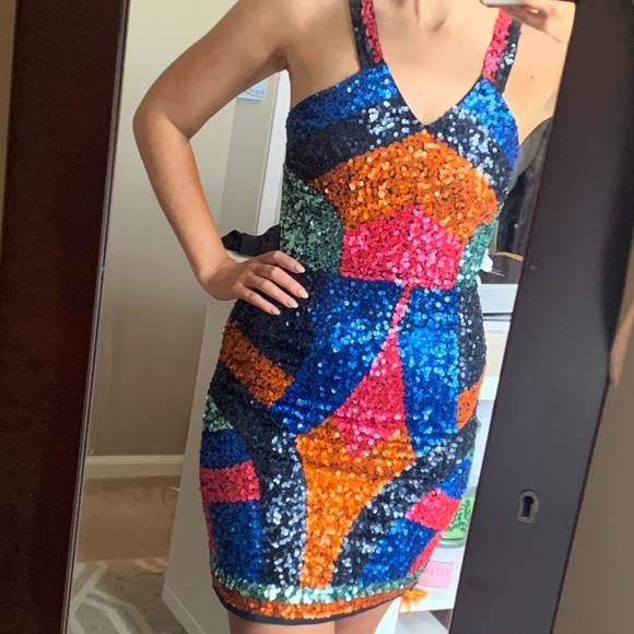 Maya Multi-Colored Geometric Sequin Dress - Picture 5 of 8